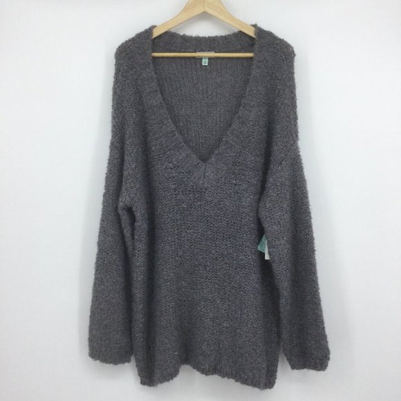 Susina Grey Boucle V-Neck Sweater Plus Size 1X - Picture 3 of 8